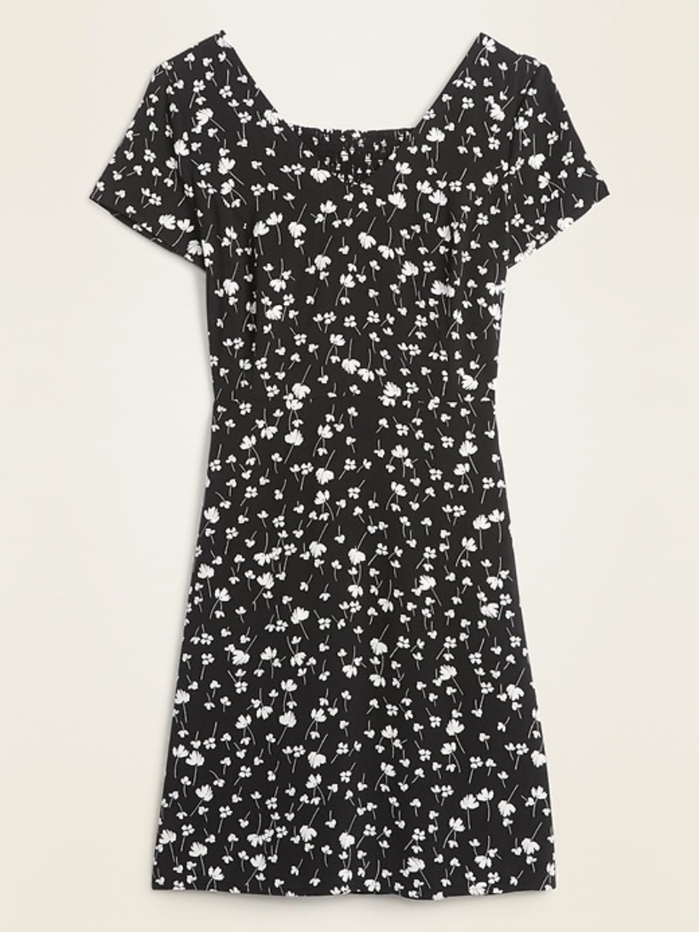 Old Navy Black & White Floral V-Neck A-Line Mini Dress